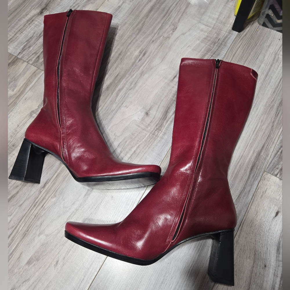 Giancarlo Paoli Mid Calf Boots Leather Rounded Toe Sz 36 Zip Up - Picture 2 of 16